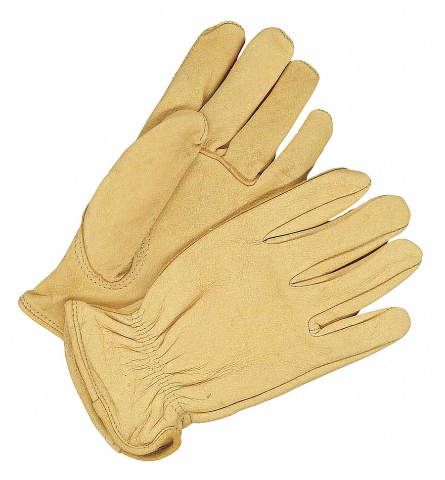 Leather Gloves Shirred Slip-On Cuff L