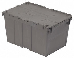 Attached Lid Container Gray Solid HDPE