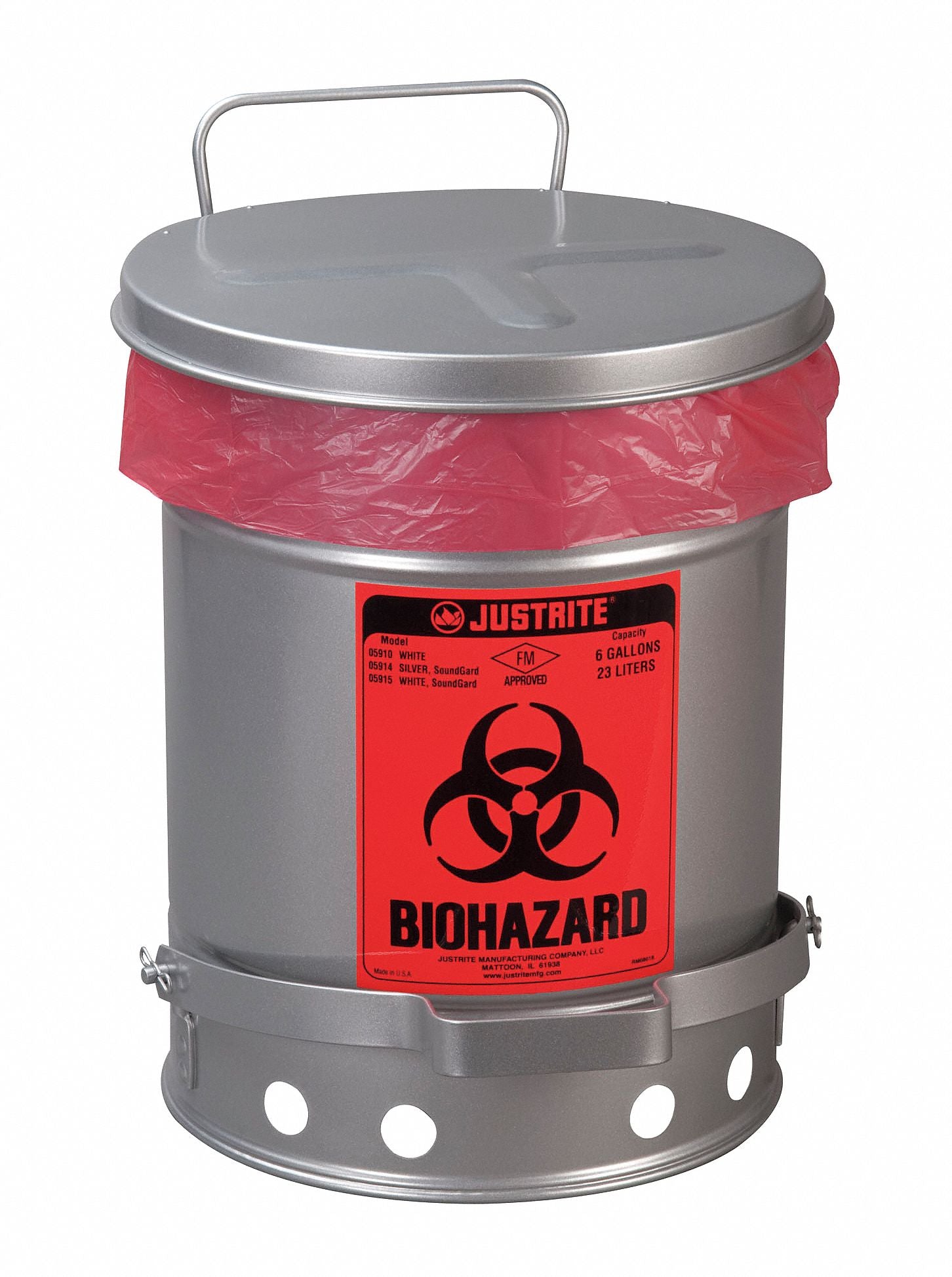 Biohazard Waste Container 6 gal Silver