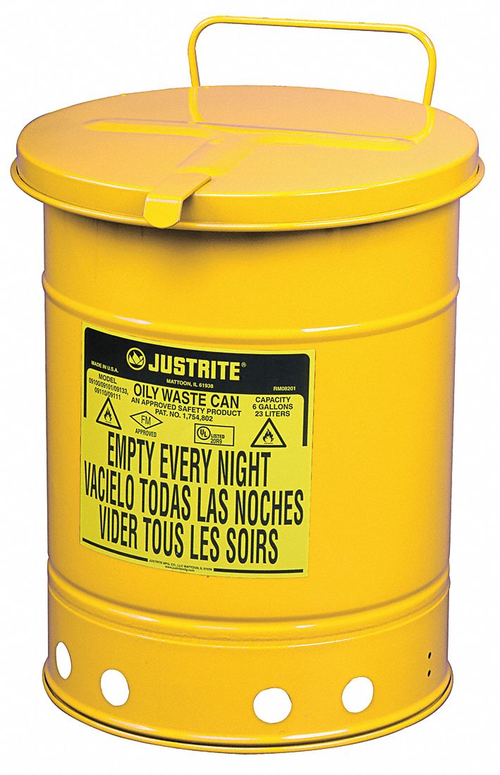 K8549 Oily Waste Can 14 gal Steel Yellow