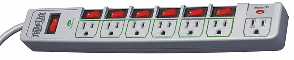 Surge Protector Strip 7 Outlet Gray