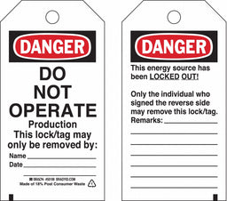 Danger Tag 5-3/4 x 3 In OSHA 3/8 In PK25