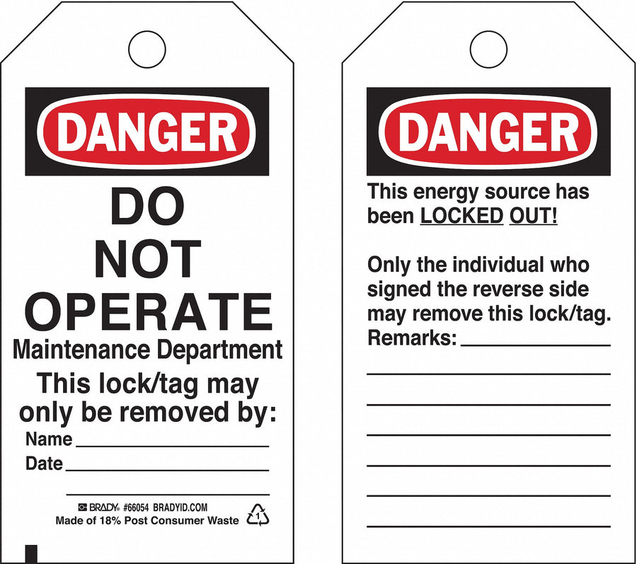 Danger Tag 5-3/4 x 3 In OSHA 3/8 In PK25