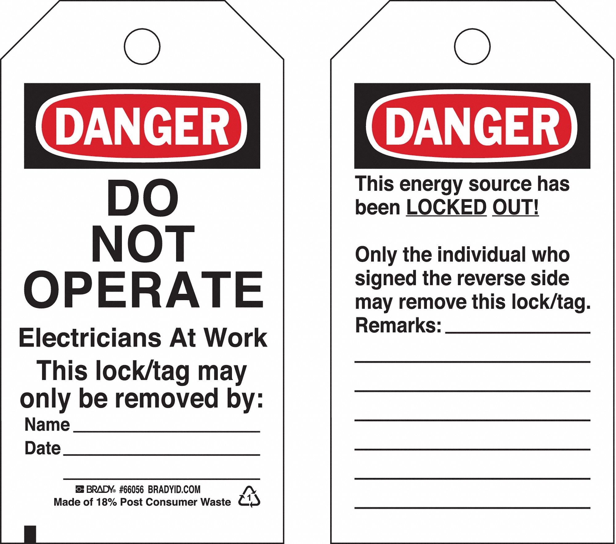 Danger Tag 5-3/4 x 3 In OSHA 3/8 In PK25