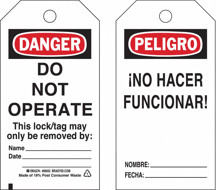 Danger Bilingual Tag 5-1/2 x 3 In PK25