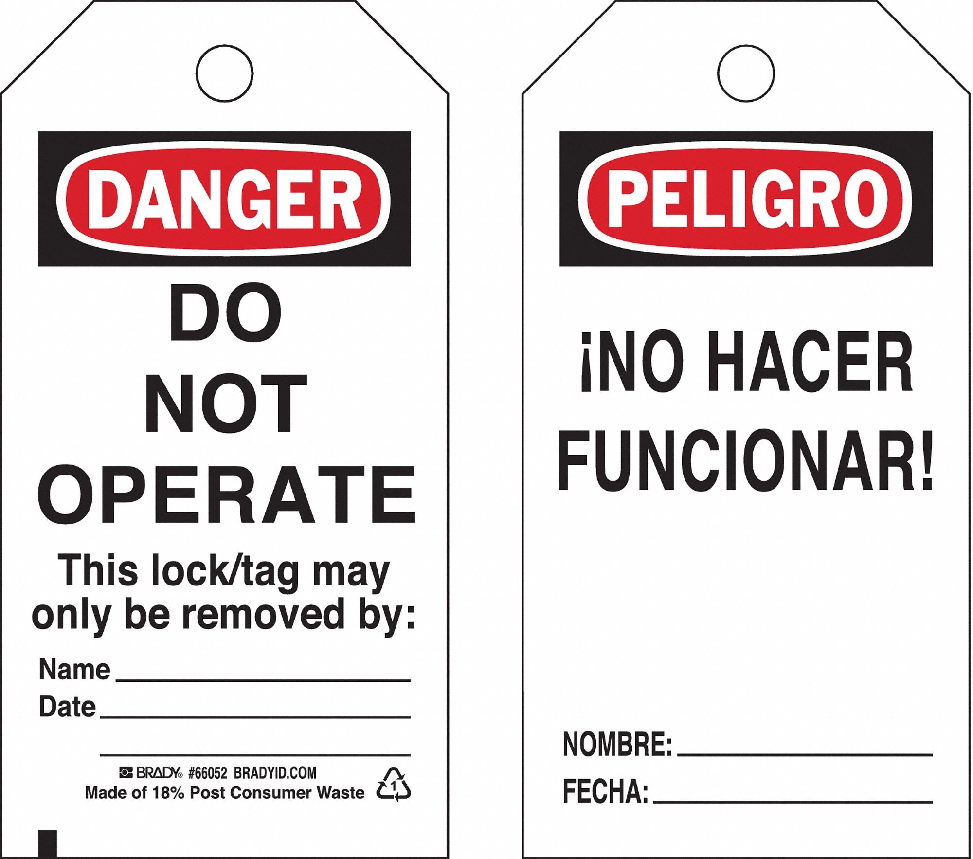Danger Bilingual Tag 5-3/4 x 3 In PK25