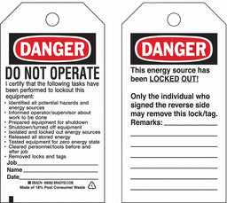 Danger Tag 5-3/4 x 3 In OSHA 3/8 In PK25
