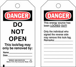 Danger Tag 5-3/4 x 3 In OSHA 3/8 In PK25