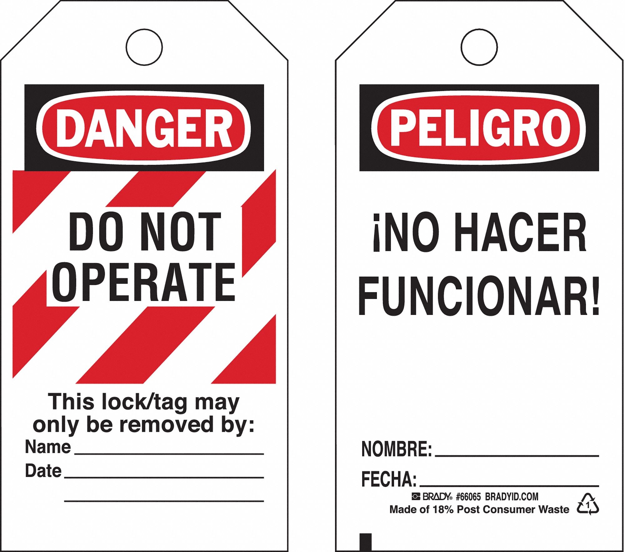Danger Bilingual Tag 5-3/4 x 3 In PK25