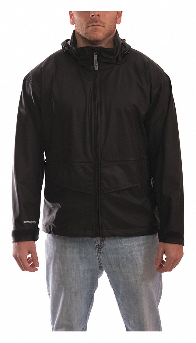 Rain Jkt w/Hood/Pockets Stretch Blk 2XL