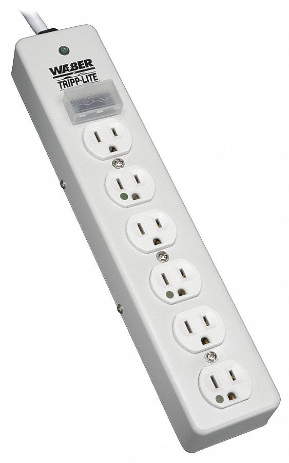 Surge Protector Strip 6 Outlet Gray