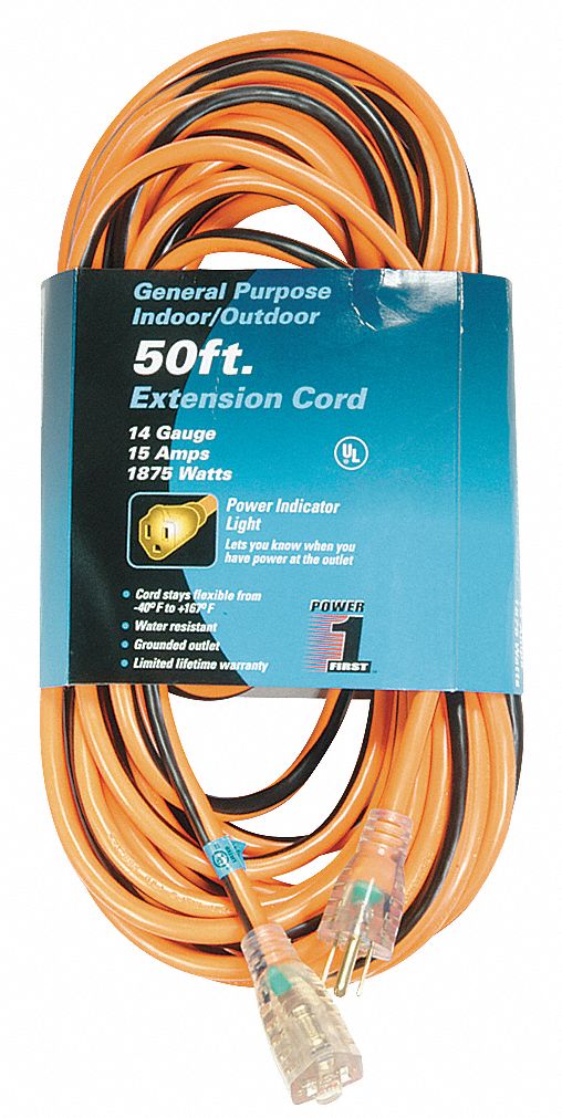 Ltd Ext Crd 50ft 14Ga 15A SJTW Org/Blk