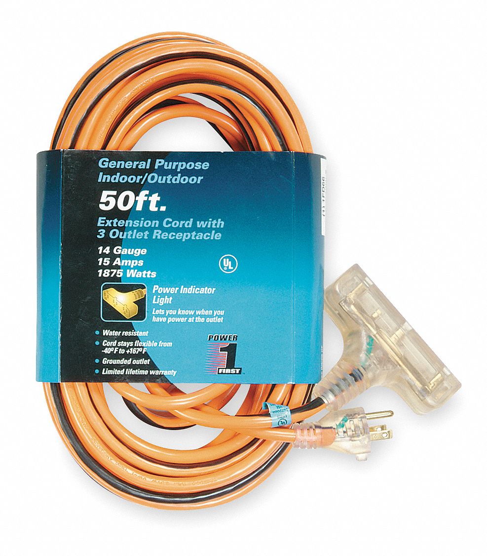 Ltd Ext Crd 50ft 14Ga 15A SJTW Org/Blk