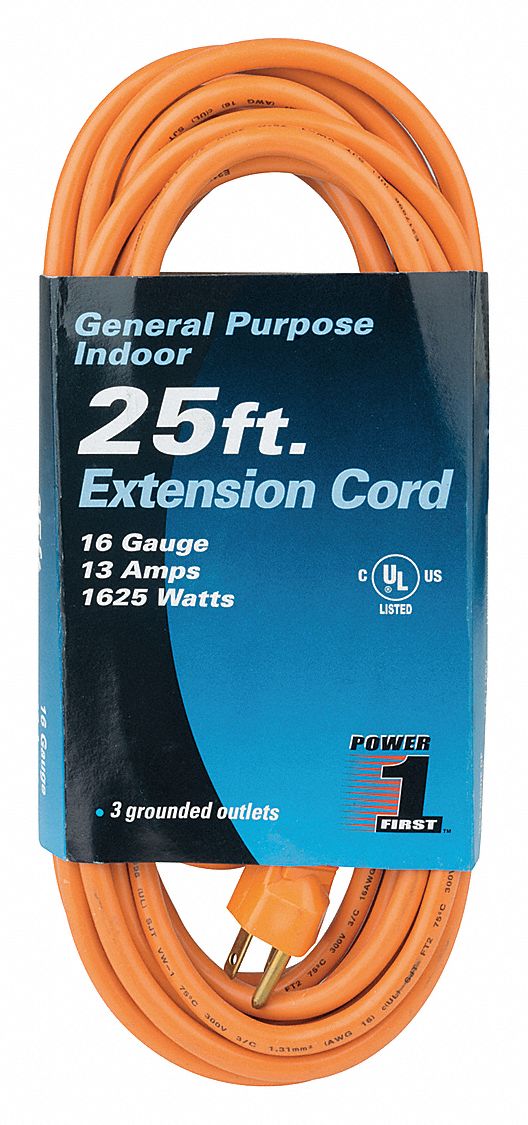 Extension Cord 25ft 16Ga 13A SJT Orange