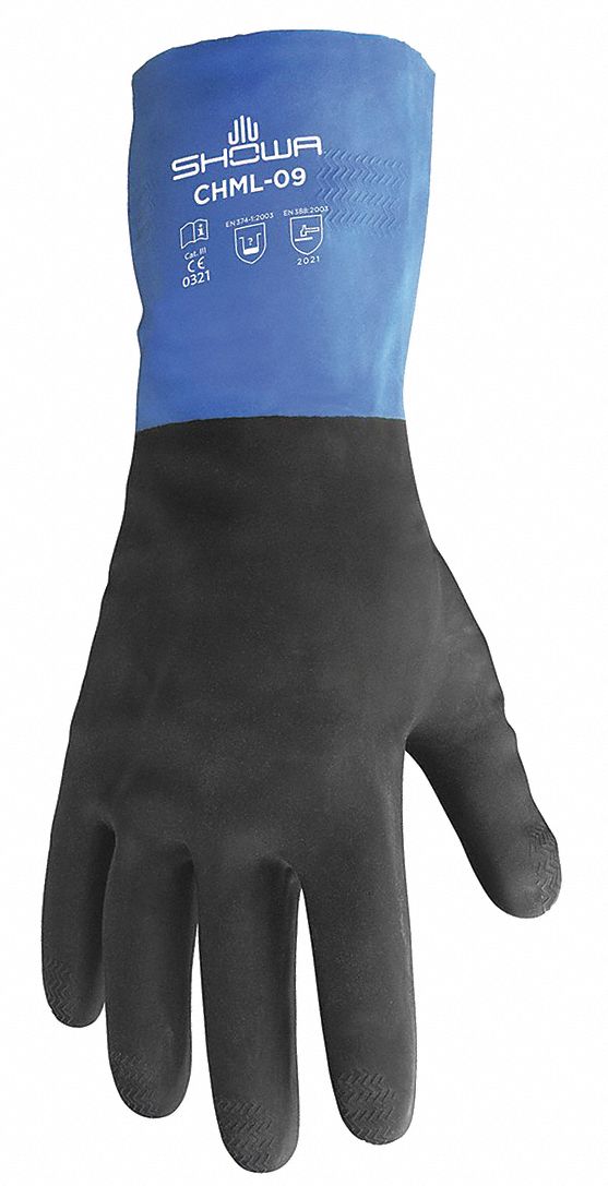 D0559 Chem Restnt Gloves Blue/Black Sz 7 PR