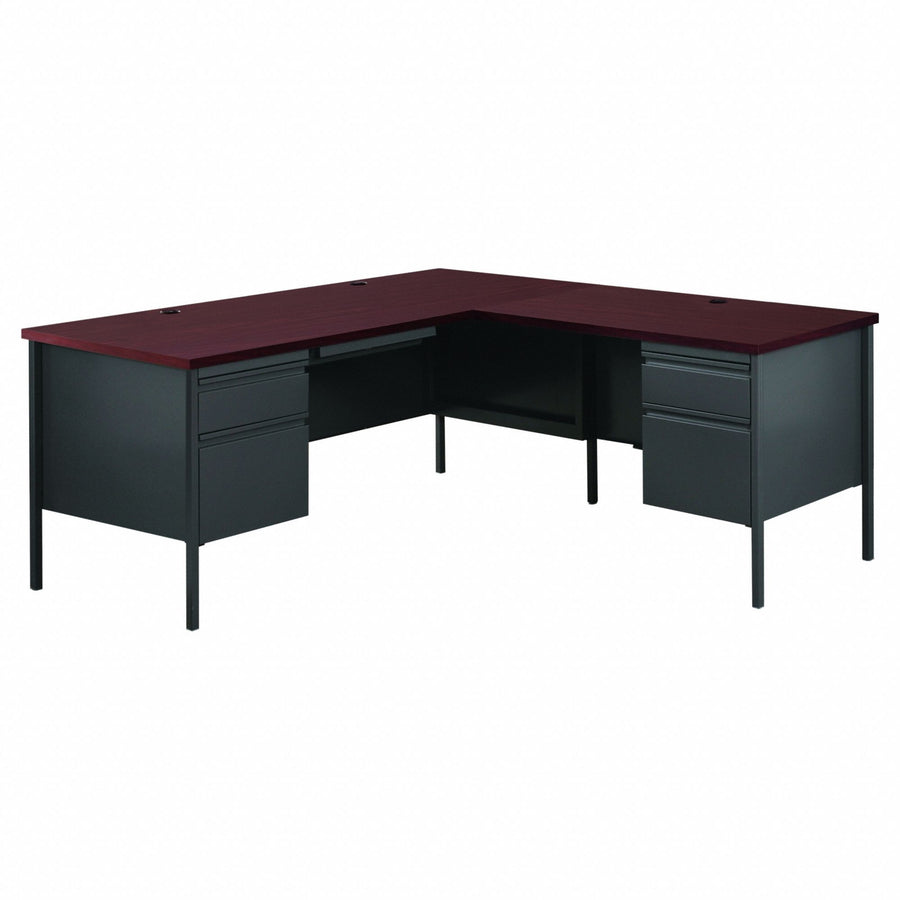 L-Shaped Desk 29 1/2 H Charcoal/Mahogany