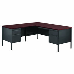 L-Shaped Desk 29 1/2 H Charcoal/Mahogany