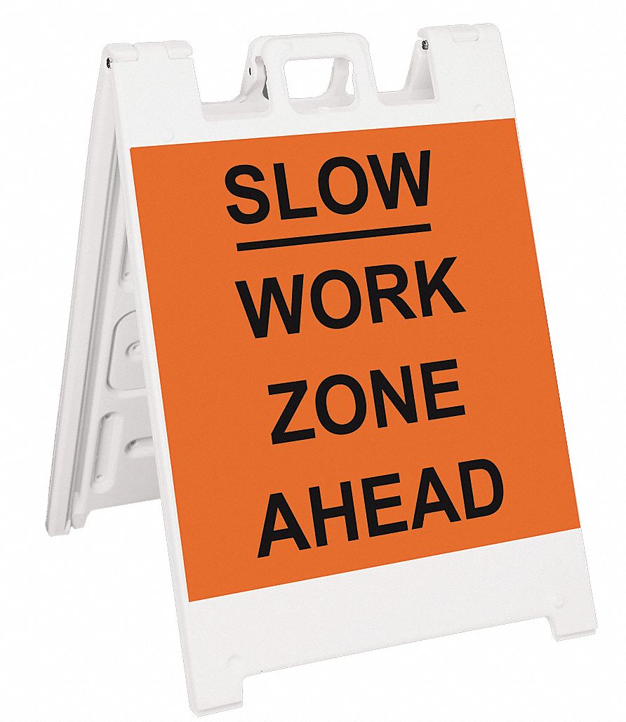 Barricade Sign Slow Work Zone Ahead