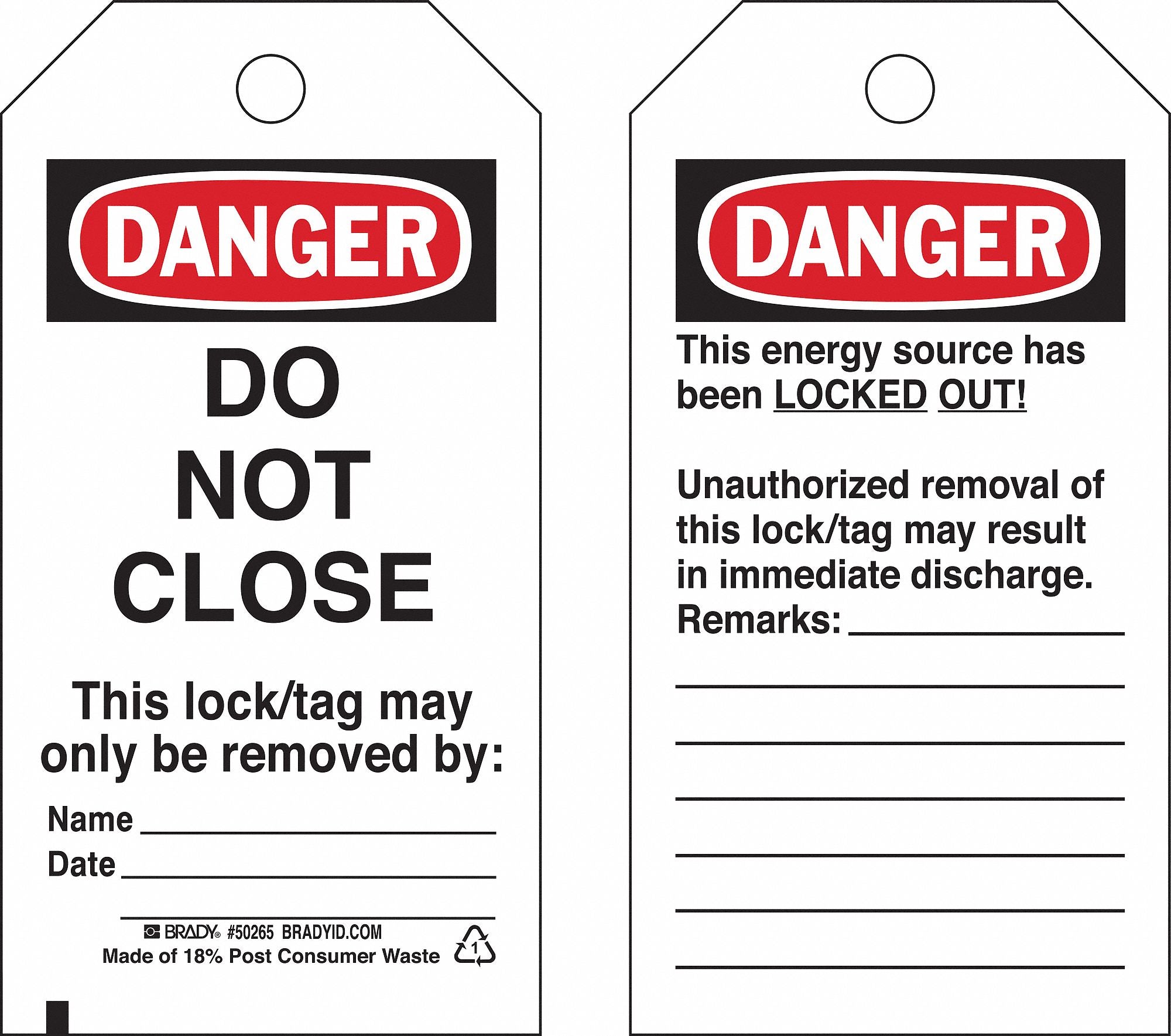 Danger Tag 5-1/2inHx3inW Poly Brass PK25