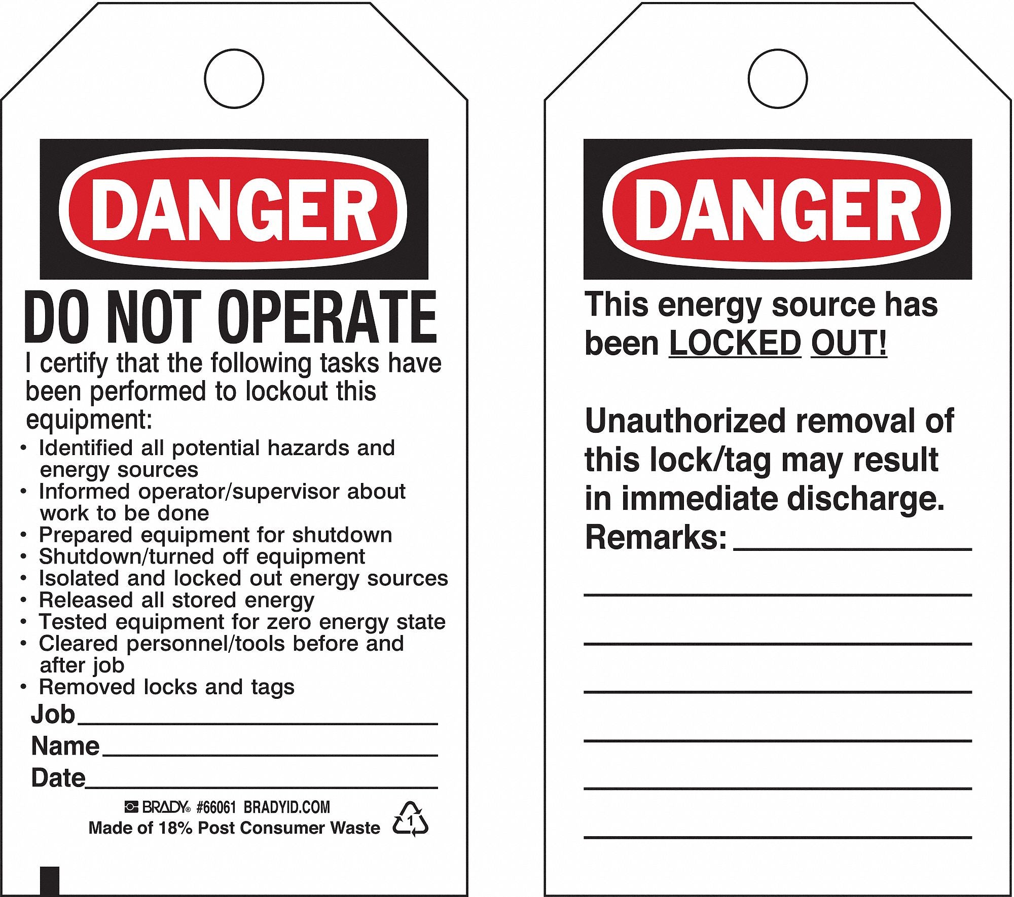 Danger Tag 5-3/4inHx3inW Cardstock PK25