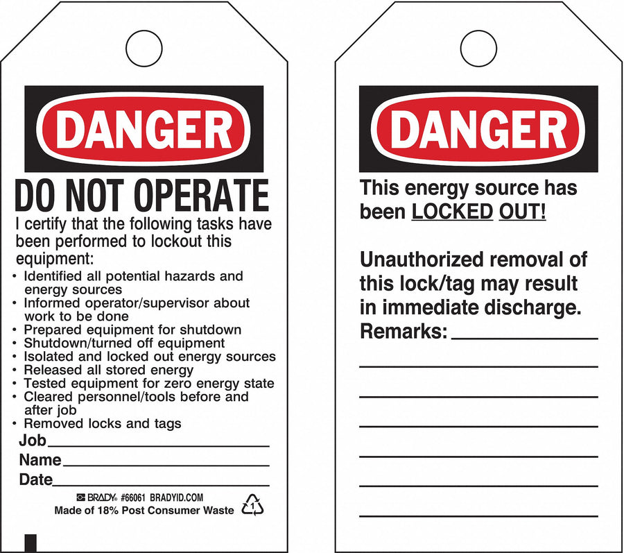 Danger Tag 5-3/4inHx3inW Cardstock PK25