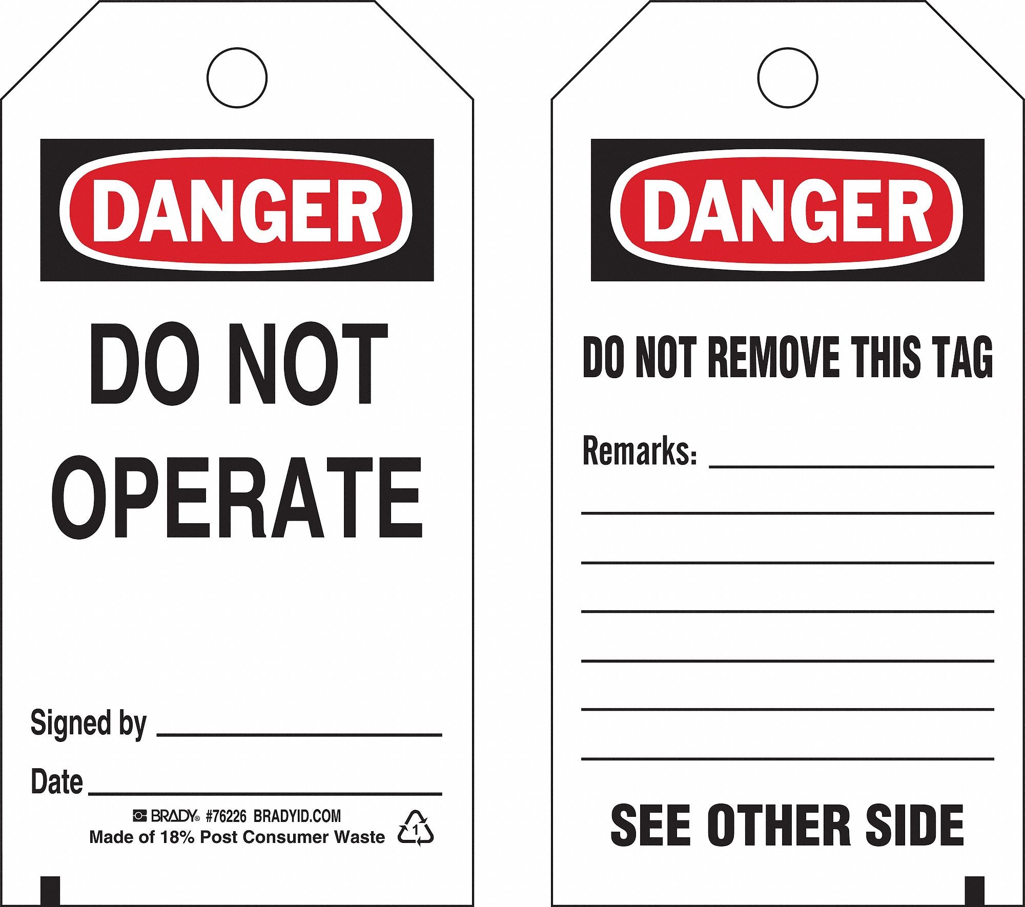 Danger Tag 5-1/2inHx3inW Poly Brass PK25