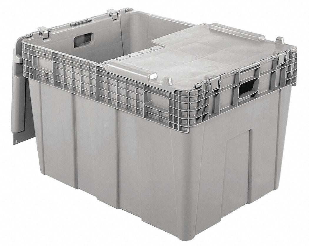 Attached Lid Container Gray Solid HDPE