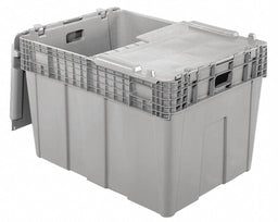 Attached Lid Container Gray Solid HDPE