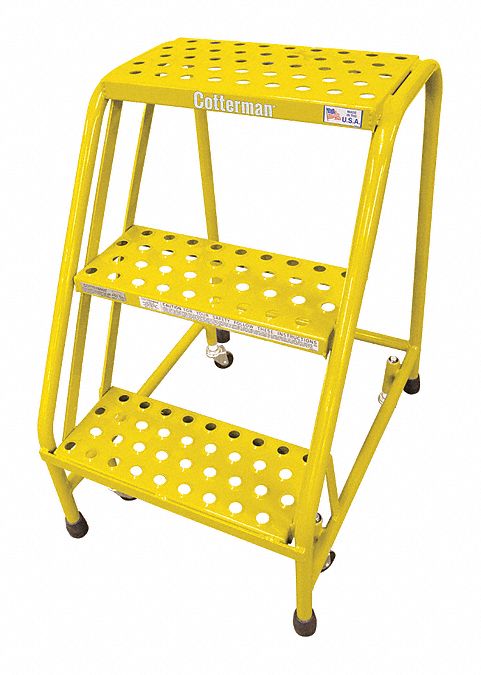 Rolling Ladder Steel 30In. H. Yellow