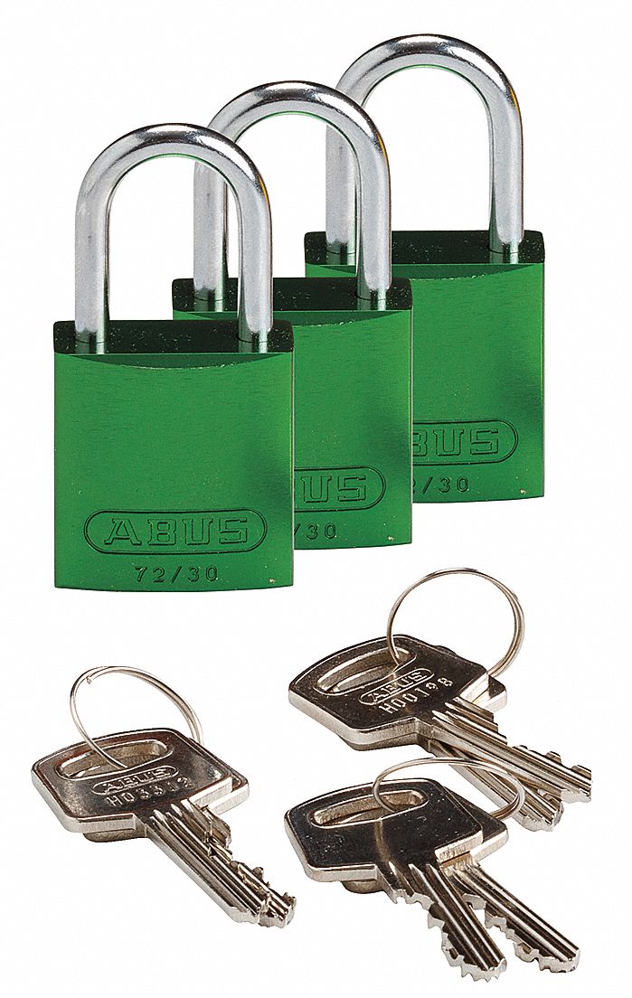 K7467 Lockout Padlock KA Green 1-7/16 H PK3