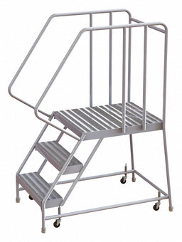 Rolling Ladder 3 Step Aluminum Ribbed