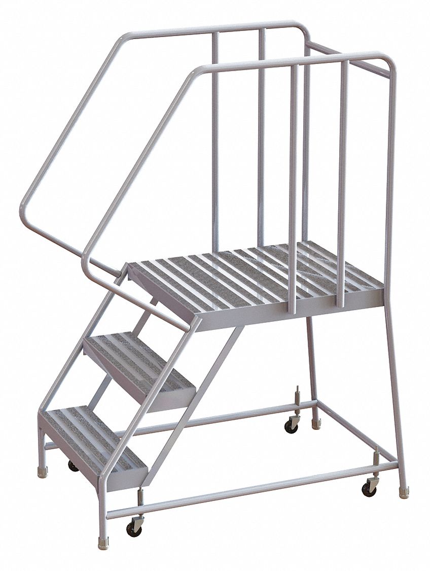 Rolling Ladder 3 Step Aluminum Ribbed
