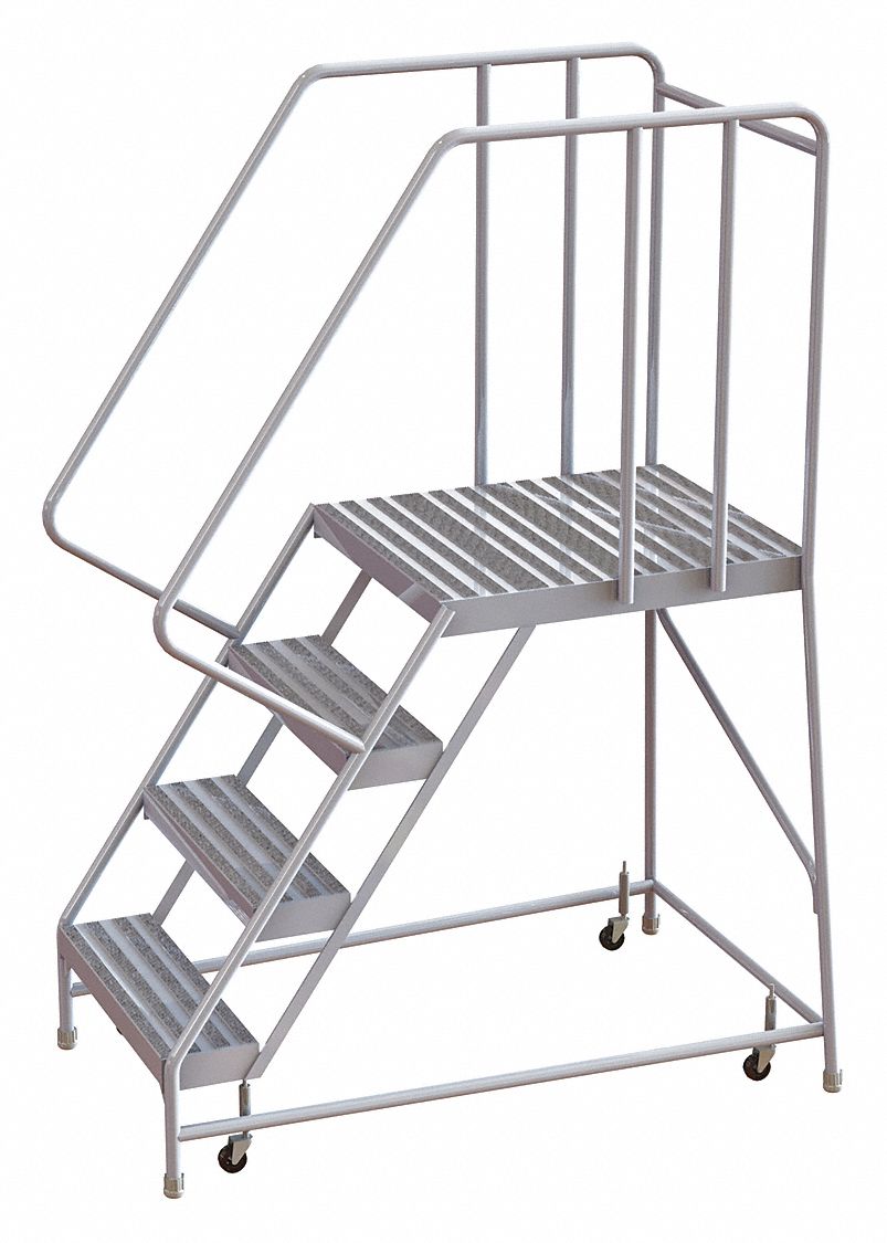 Rolling Ladder 4 Step Aluminum Ribbed