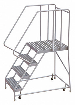 Rolling Ladder 4 Step Aluminum Ribbed