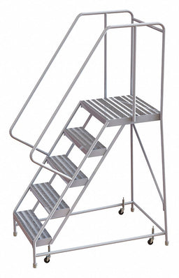 Rolling Ladder 5 Step Aluminum Ribbed