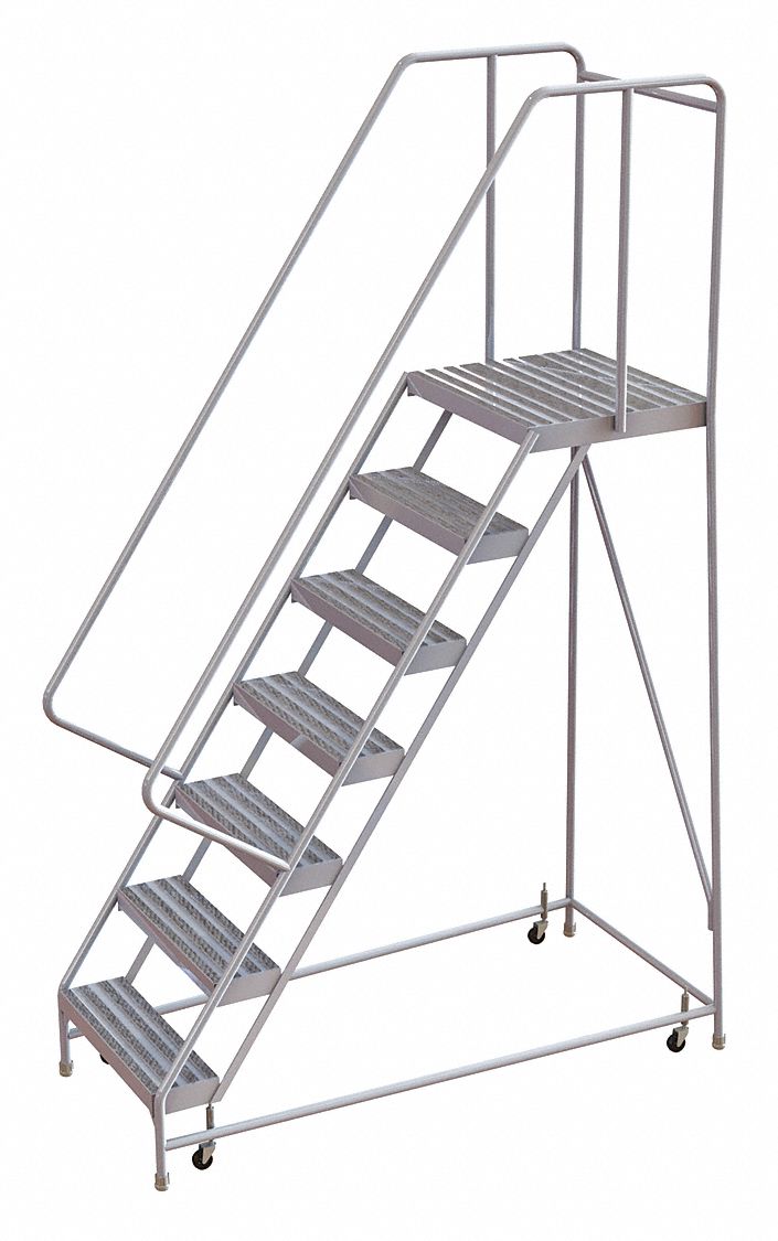 Rolling Ladder 7 Step Aluminum Ribbed