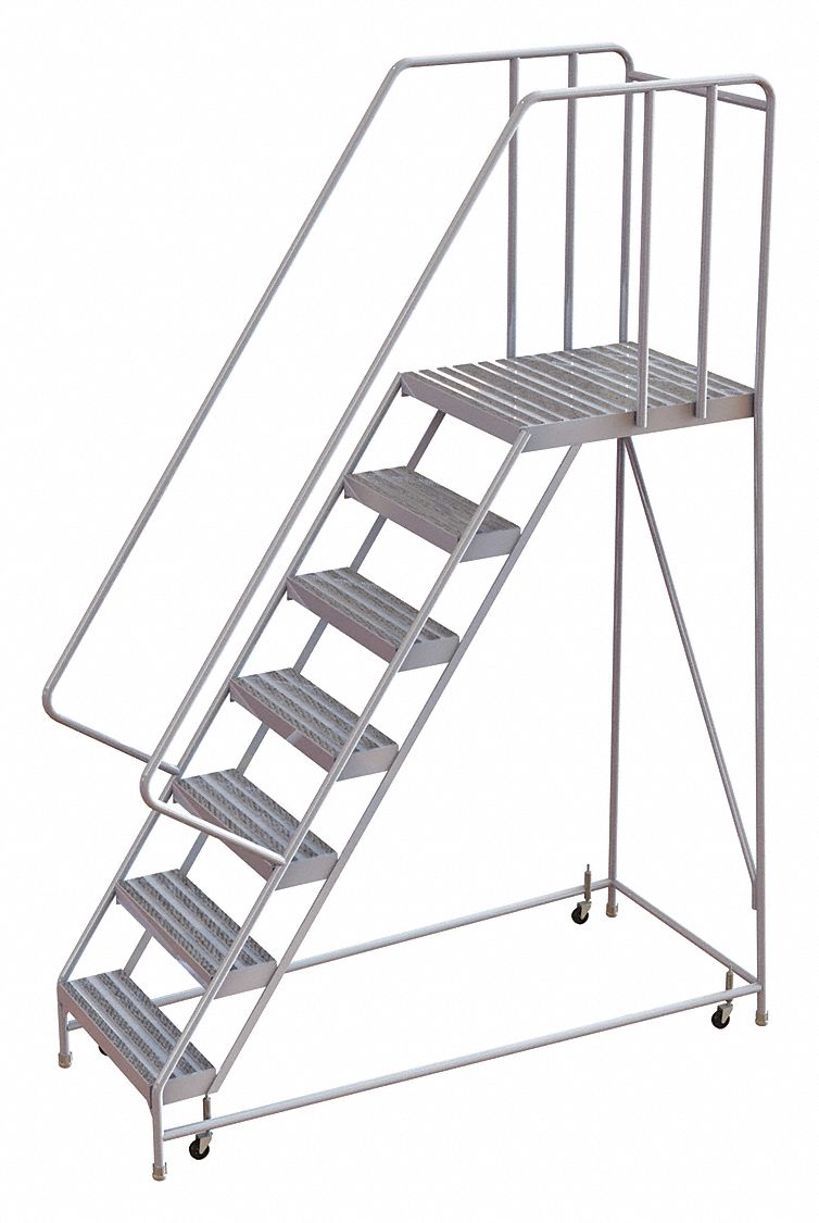Rolling Ladder 7 Step Aluminum Ribbed