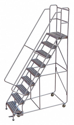 Rolling Ladder 9 Step Aluminum Ribbed