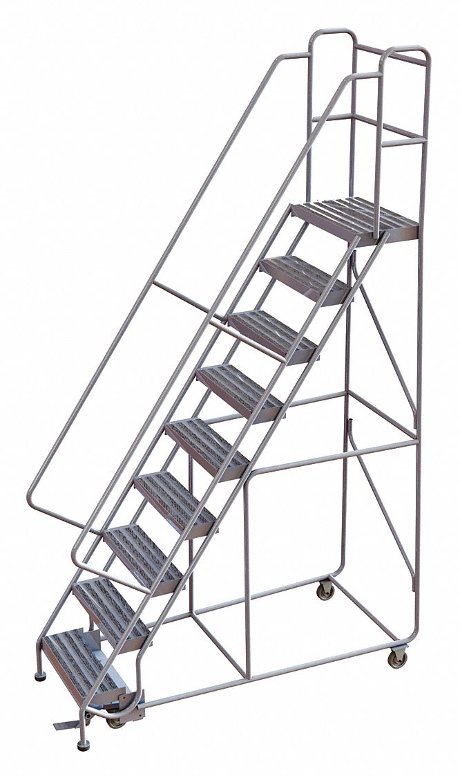 Rolling Ladder 9 Step Aluminum Ribbed