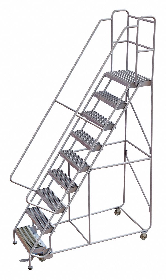 Rolling Ladder 9 Step Aluminum Serrated