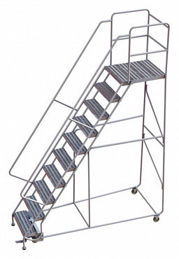 Rolling Ladder 10 Step Aluminum Ribbed