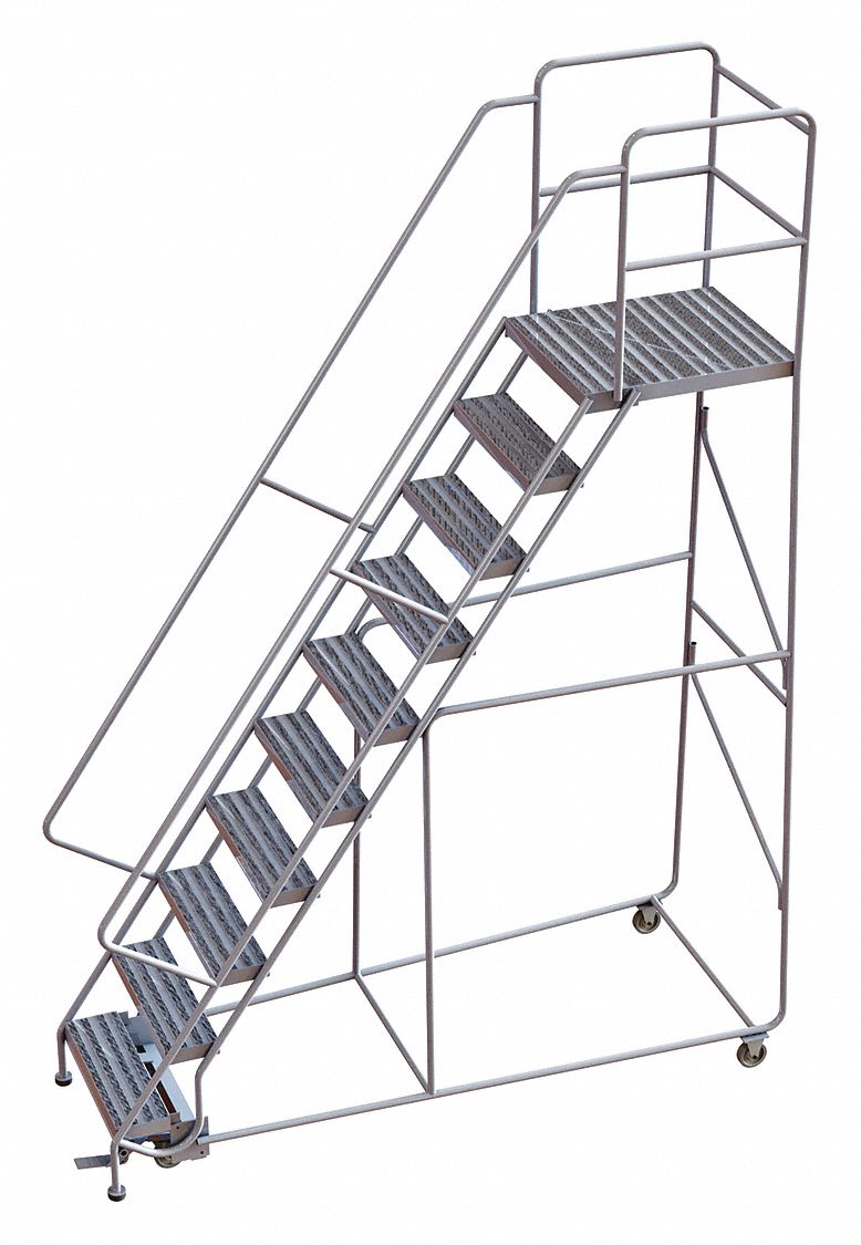 Rolling Ladder 10 Step Aluminum Ribbed