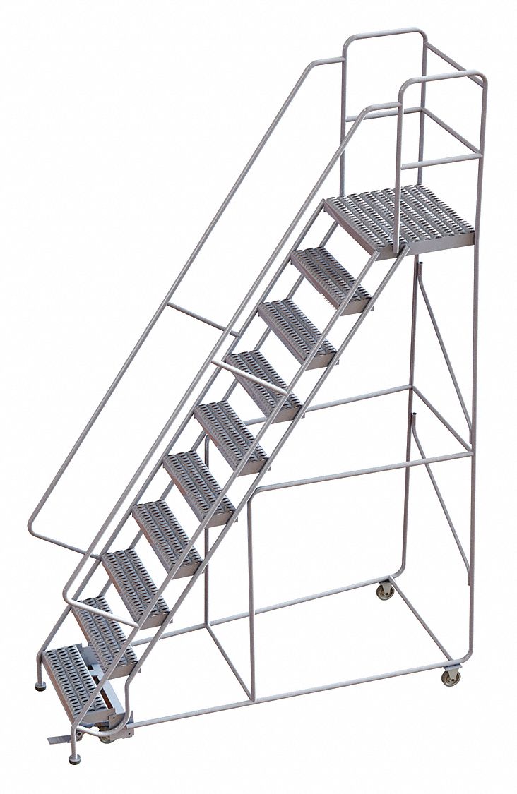 Rolling Ladder 10 Step Aluminum Serrated