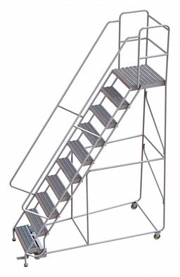 Rolling Ladder 10 Step Aluminum Serrated