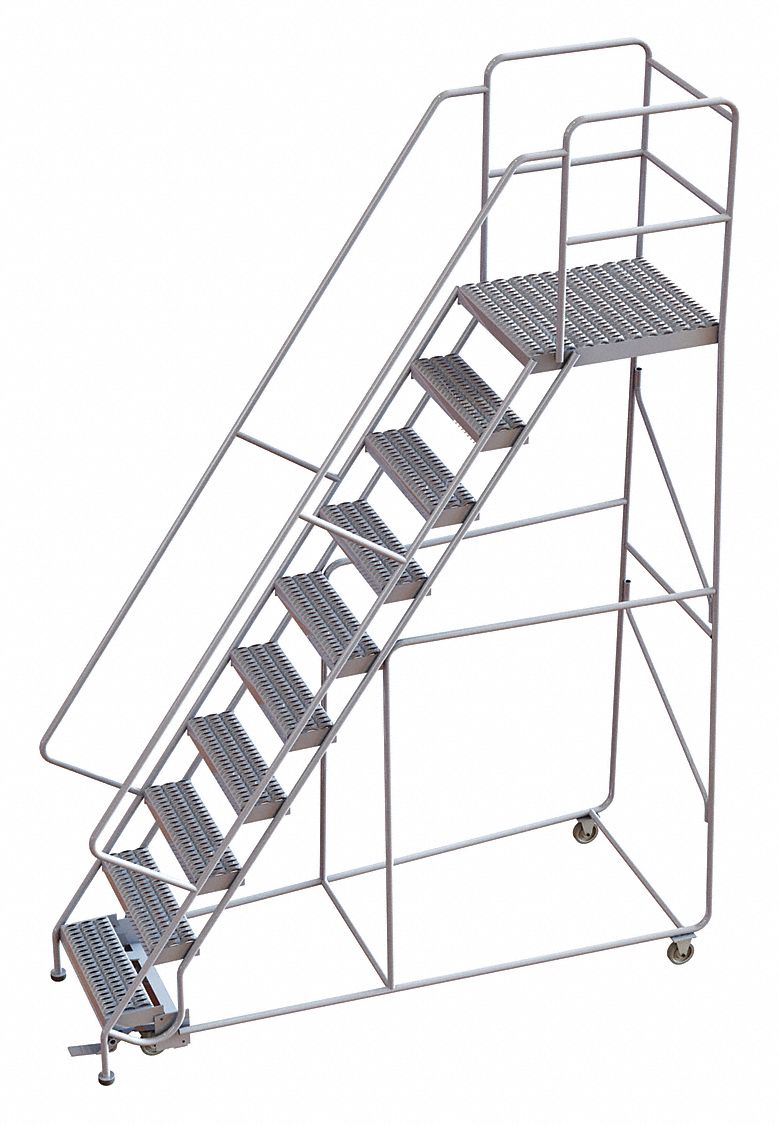 Rolling Ladder 10 Step Aluminum Serrated