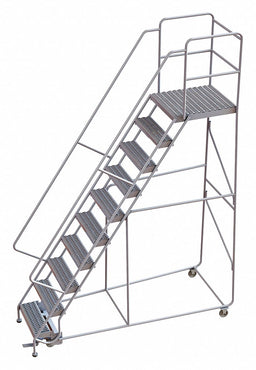 Rolling Ladder 10 Step Aluminum Serrated