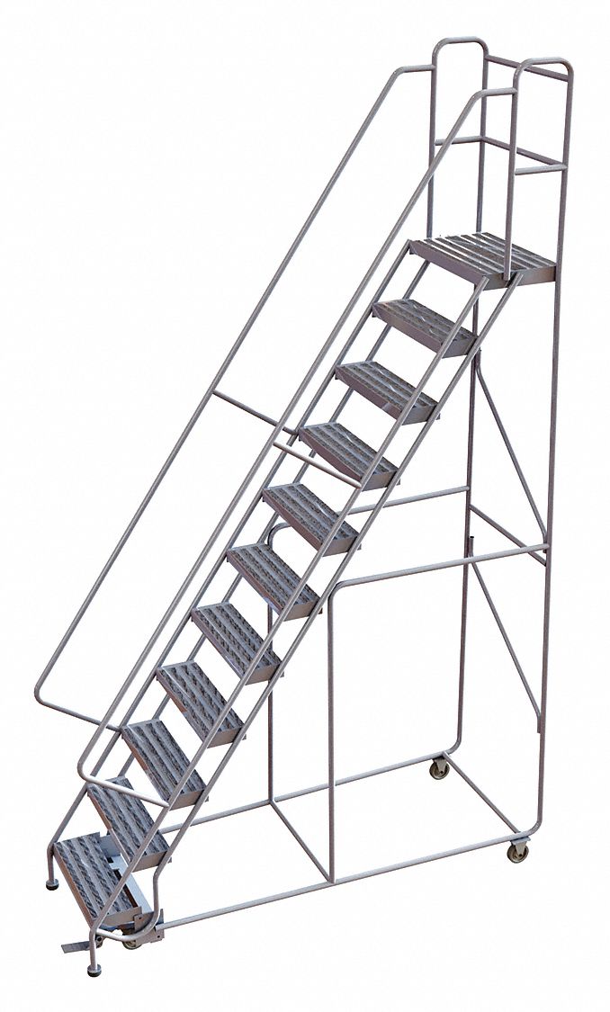 Rolling Ladder 11 Step Aluminum Ribbed