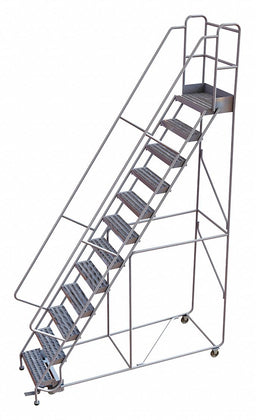 Rolling Ladder 12 Step Aluminum Ribbed
