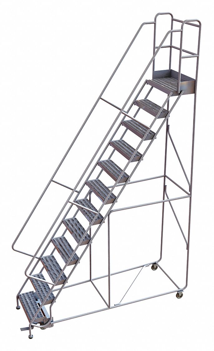 Rolling Ladder 12 Step Aluminum Ribbed