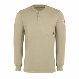 Ls Fr Interlock Henley Khaki 6.25 Oz